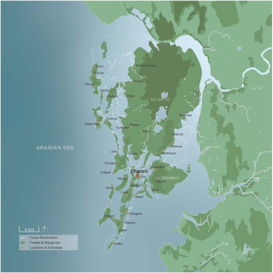 Map Showing Mumbai in the 17th Century dotted with numerous Koli villages