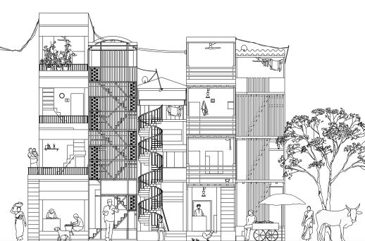 Indian Streetscape - house designed by contactors from Dharavi - illustration by Yang Yang @ urbz