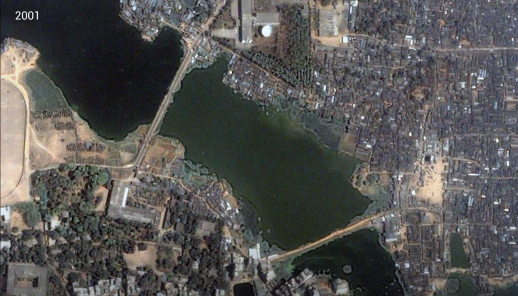 Evolution of the urban form in Karail, Dhaka from 2001-2018.
