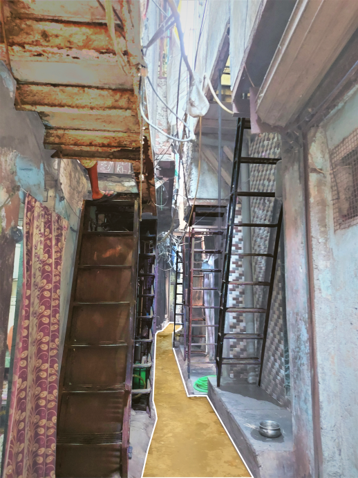 A view showcasing staircases dotting the gullies of Dharavi  