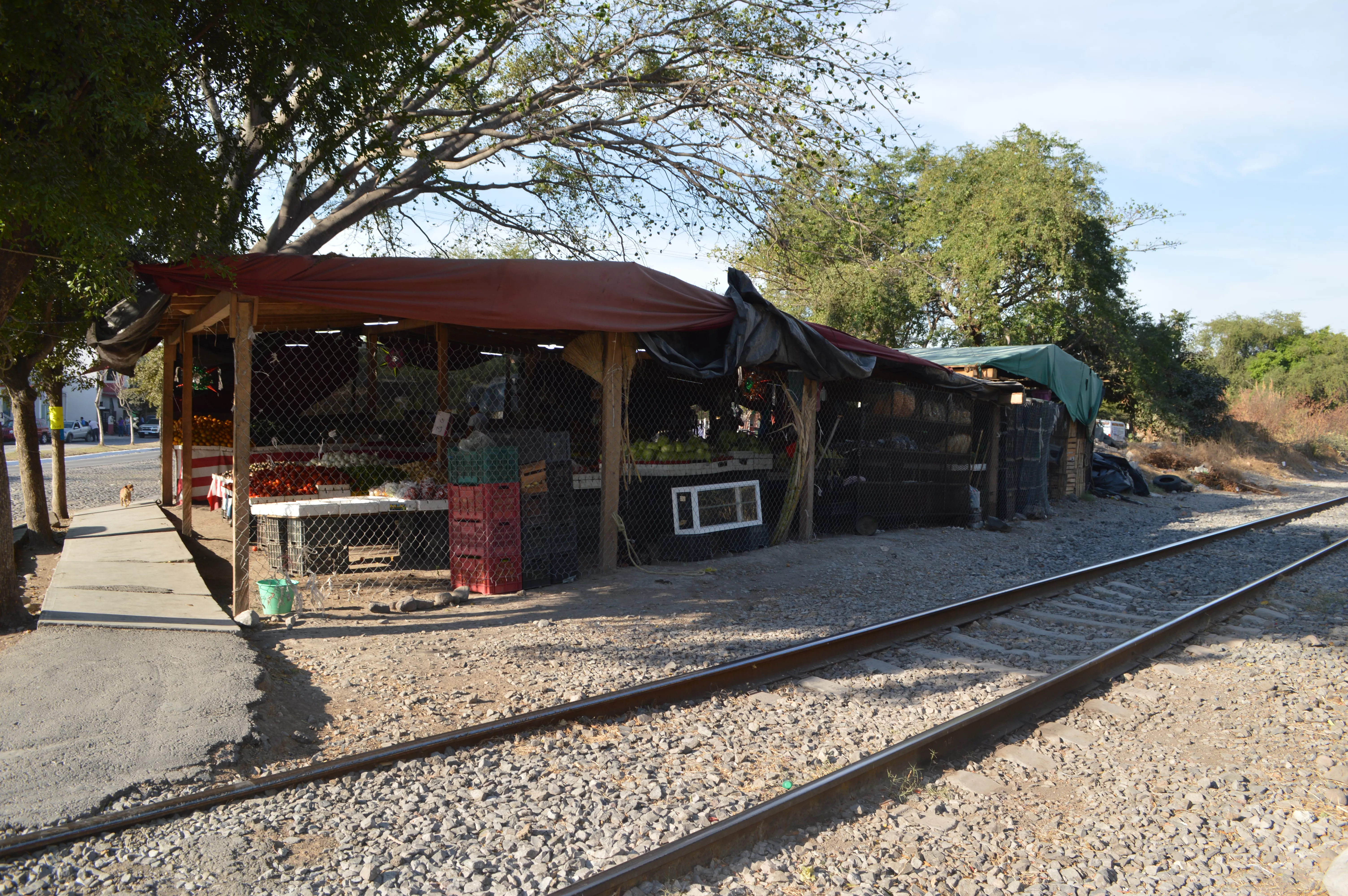 Residences and stores located adjacent to the railway track in the city.