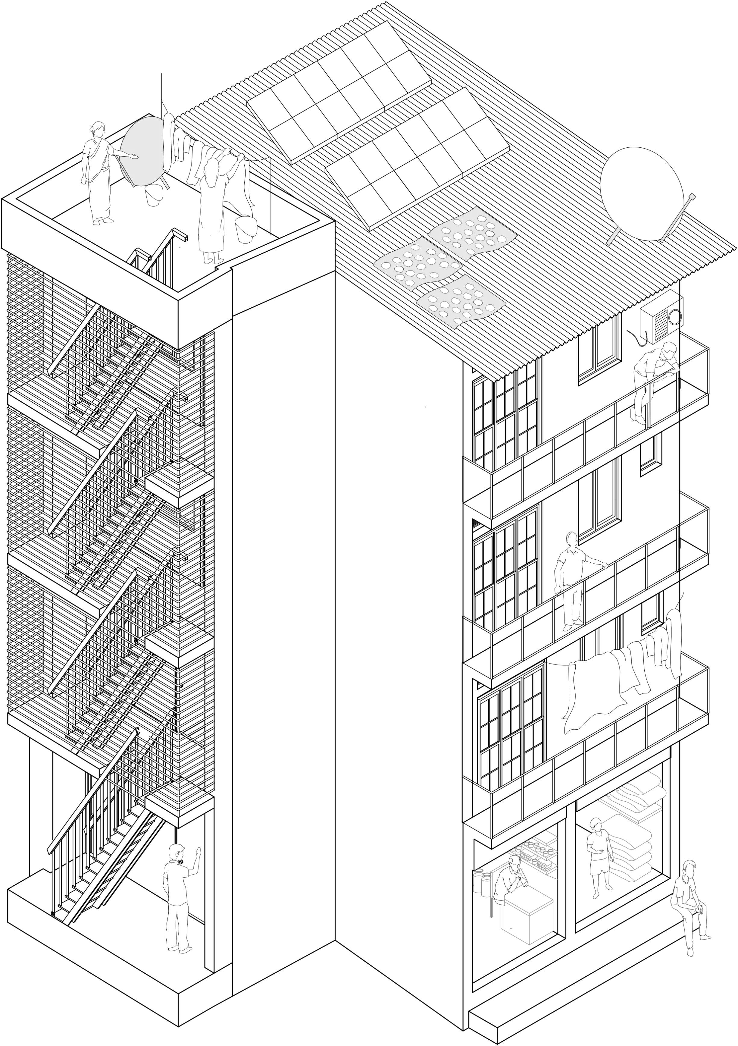 Axonometric drawing of house no. 16