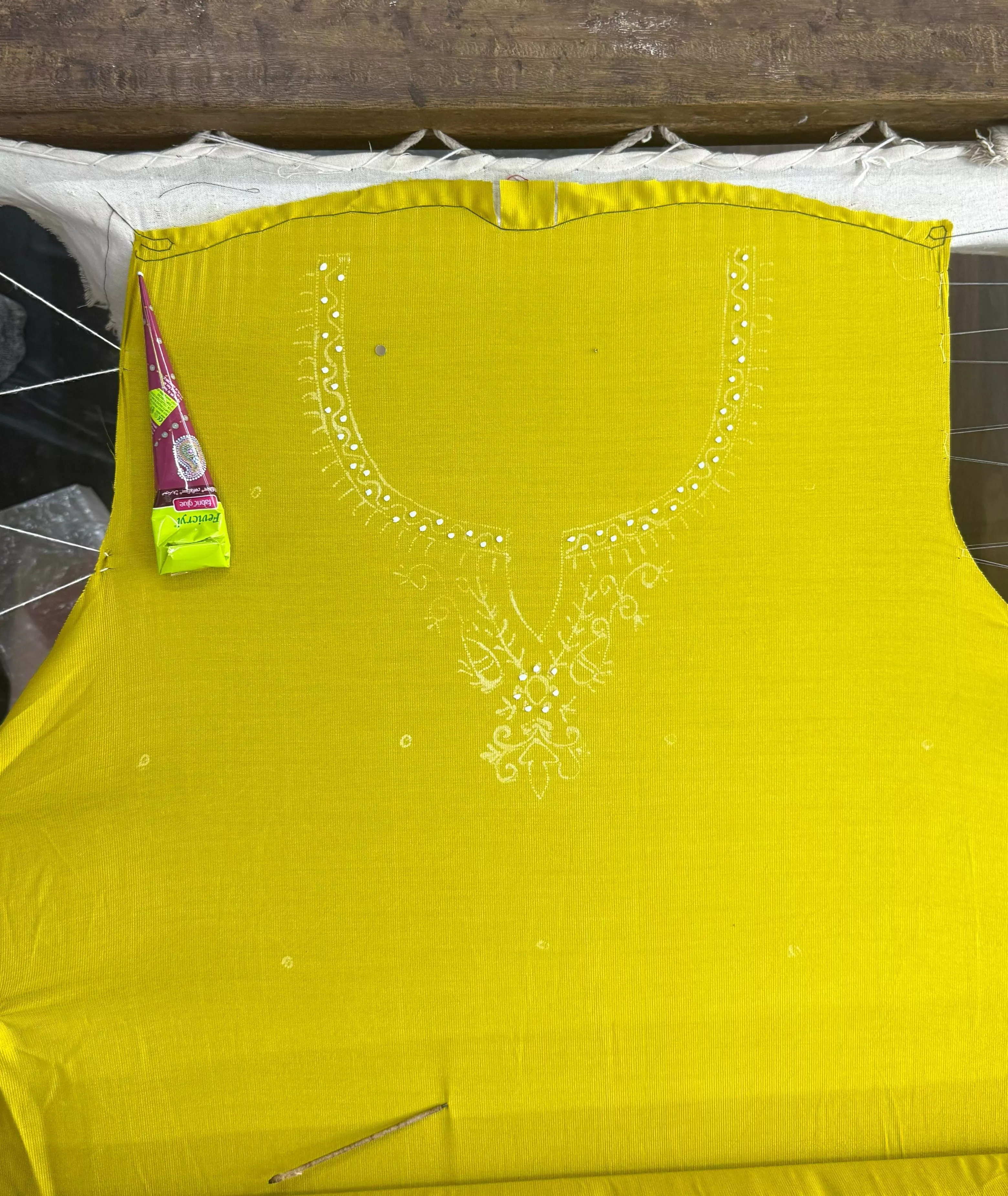 Design sketched onto fabric