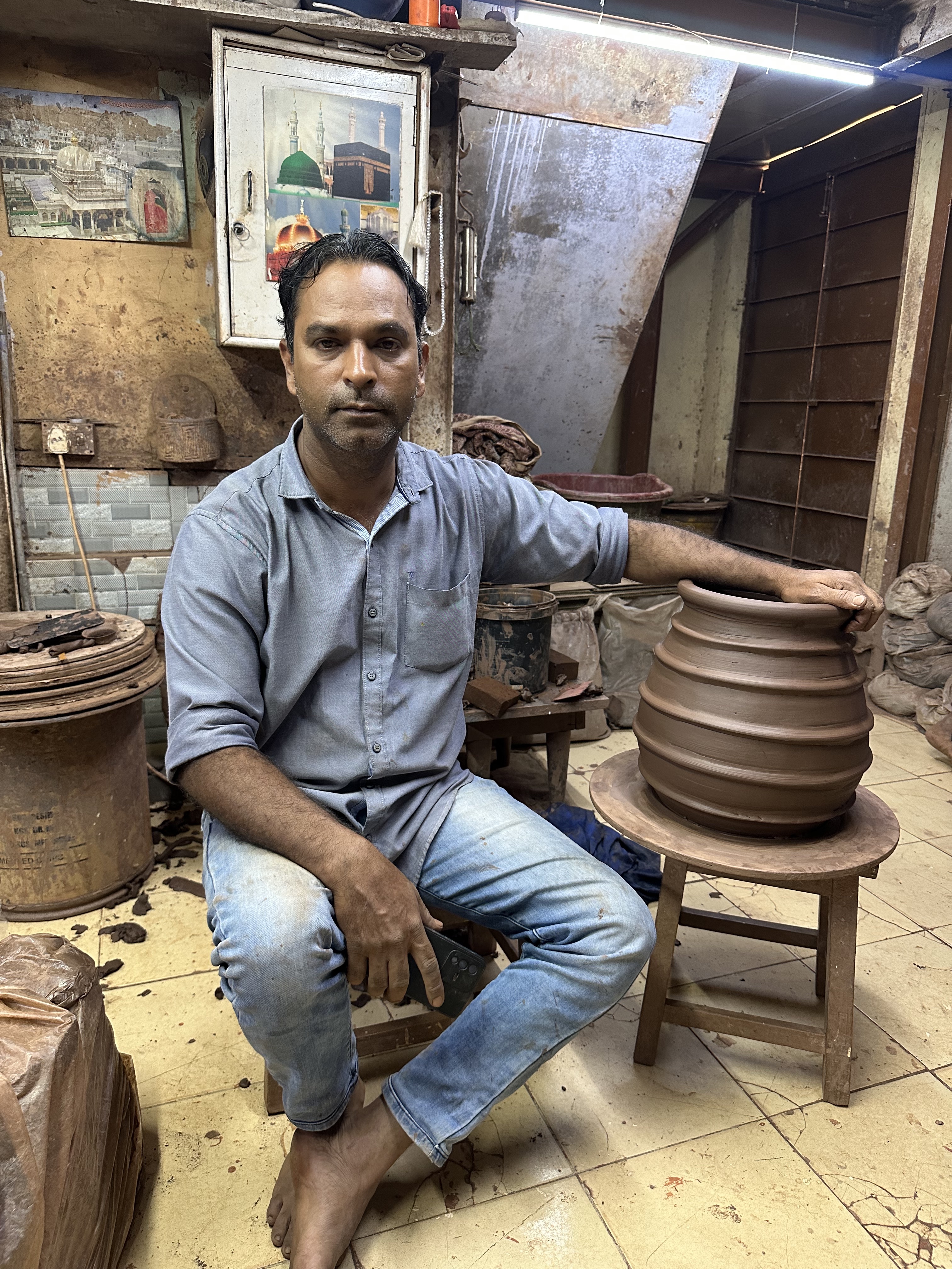 Abbas bhai next to his creation. He was affectionately resting his hand on it throughout our conversation.