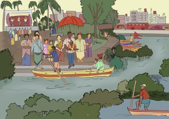 Illustration of a possible future - celebrating Naralli Purnima on restored Mithi River banks