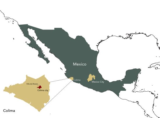 Location of Colima city, in Colima, Mexico