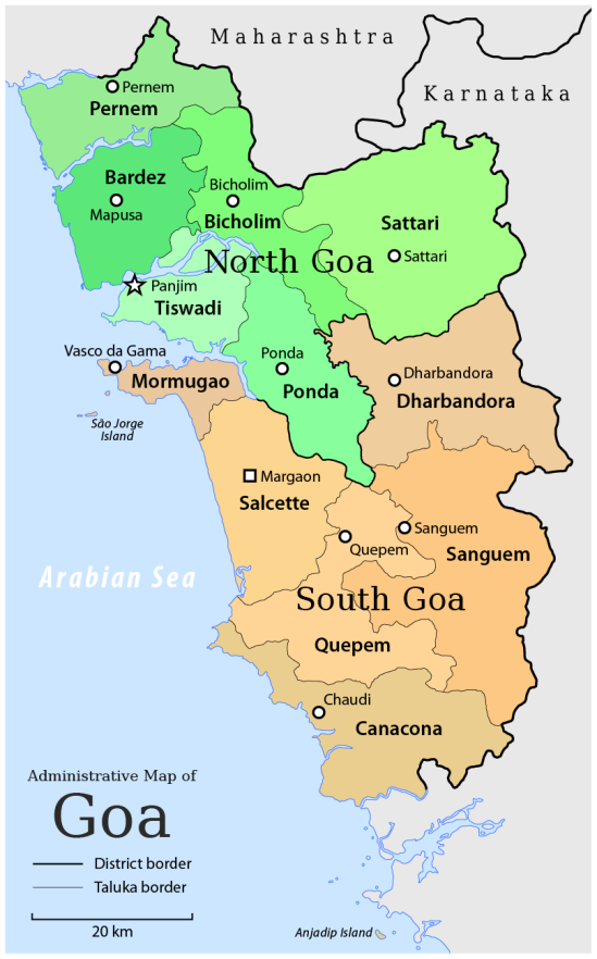 Figure 2 - Administrative Map of Goa (Source: https://upload.wikimedia.org/wikipedia/commons/3/32/Administrative_map_of_Goa.png) 