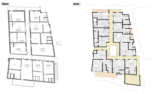 Original plan of the chawl(left) new plan of the chawl(right) that occupies the residents in the same spot