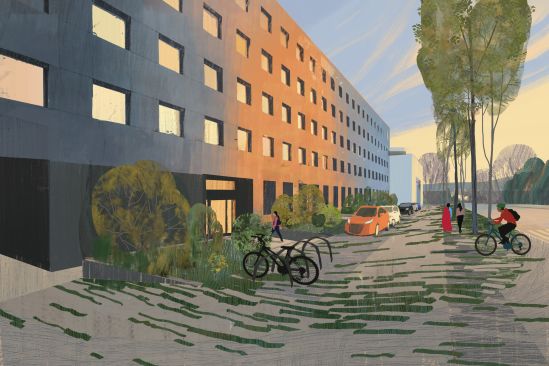 IFRC Street front - with optmized car and cycle parking, more trees and green cover
