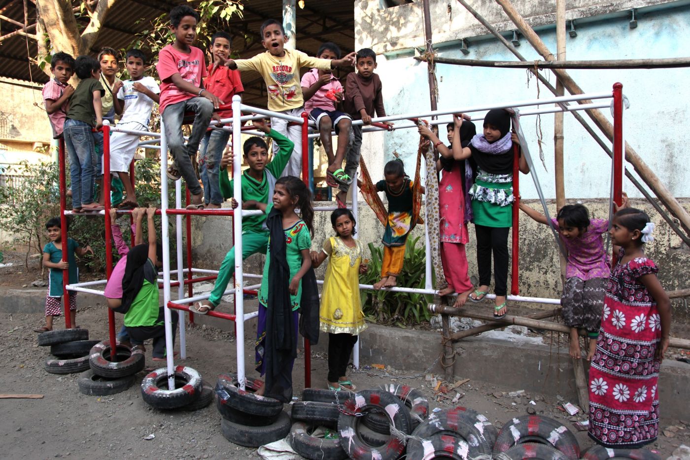 Kids all over the jungle gym (located on Road 11).