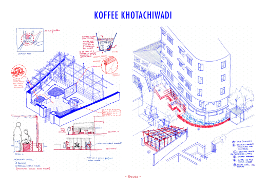 Extract from the workshop’s report. The drawing shows a proposition for enhancing an open space in Khotachiwadi.