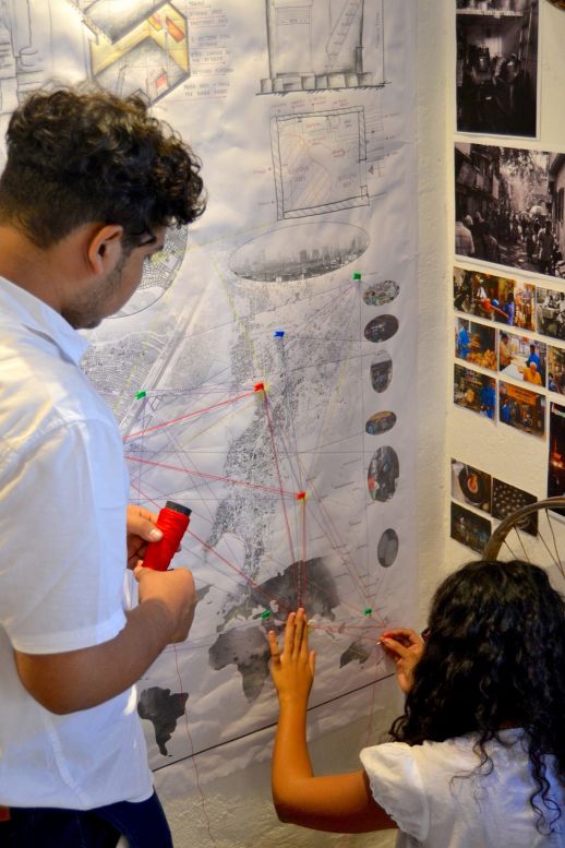 Students map the connections of their stories from Dharavi to the rest of the world.