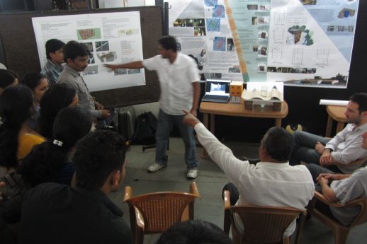 JURY: Contractor Syyed Mohammed Gous (Chand Bhai) responding to the students’ proposals.