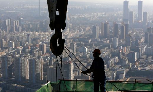 A construction site on the 68th storey of a building in Shenyang, China. Photograph: Sheng Li/Reuters