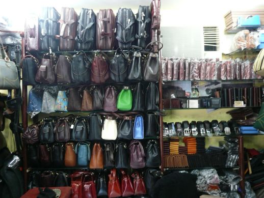 Display in a leather shop of Dharavi