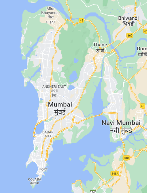 Figure 2: Current Google Map of Mumbai (Source: 2.	https://www.urbz.net/sites/default/files/styles/columned_xlarge/public/image_caption/2022-02/mum.png?itok=J_jizck6)