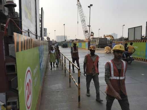 Construction of the Metro line in Dharavi