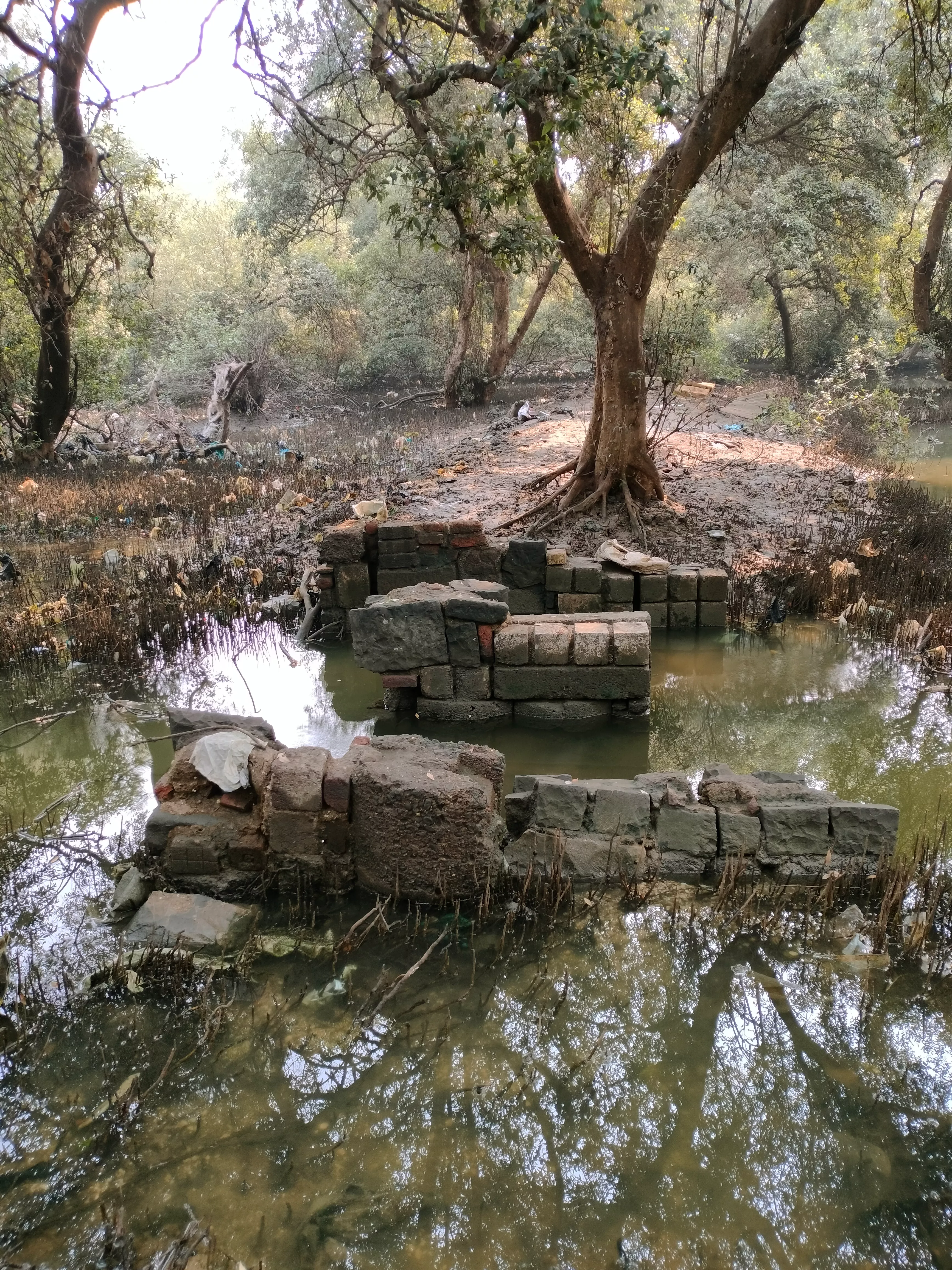 2. Sluice gates that control the entry of water in and out of the ponds